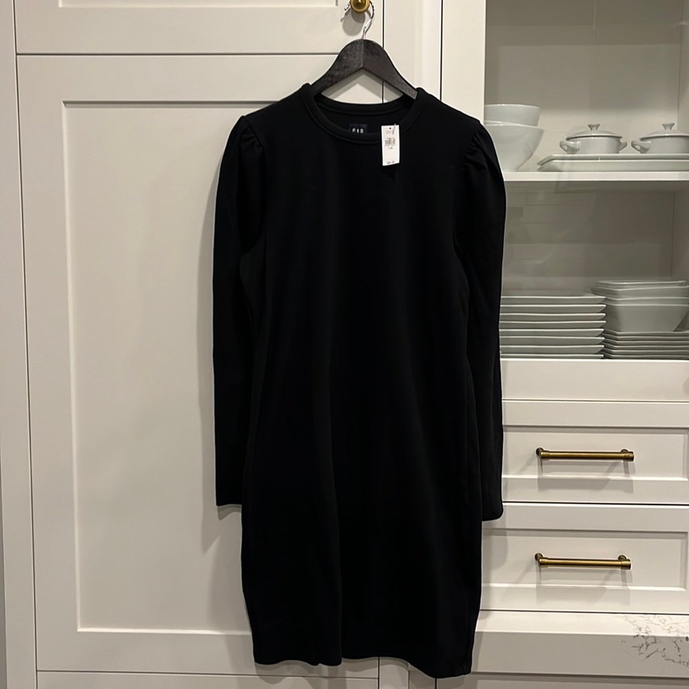 Gap waffle puffed sleeve black dress